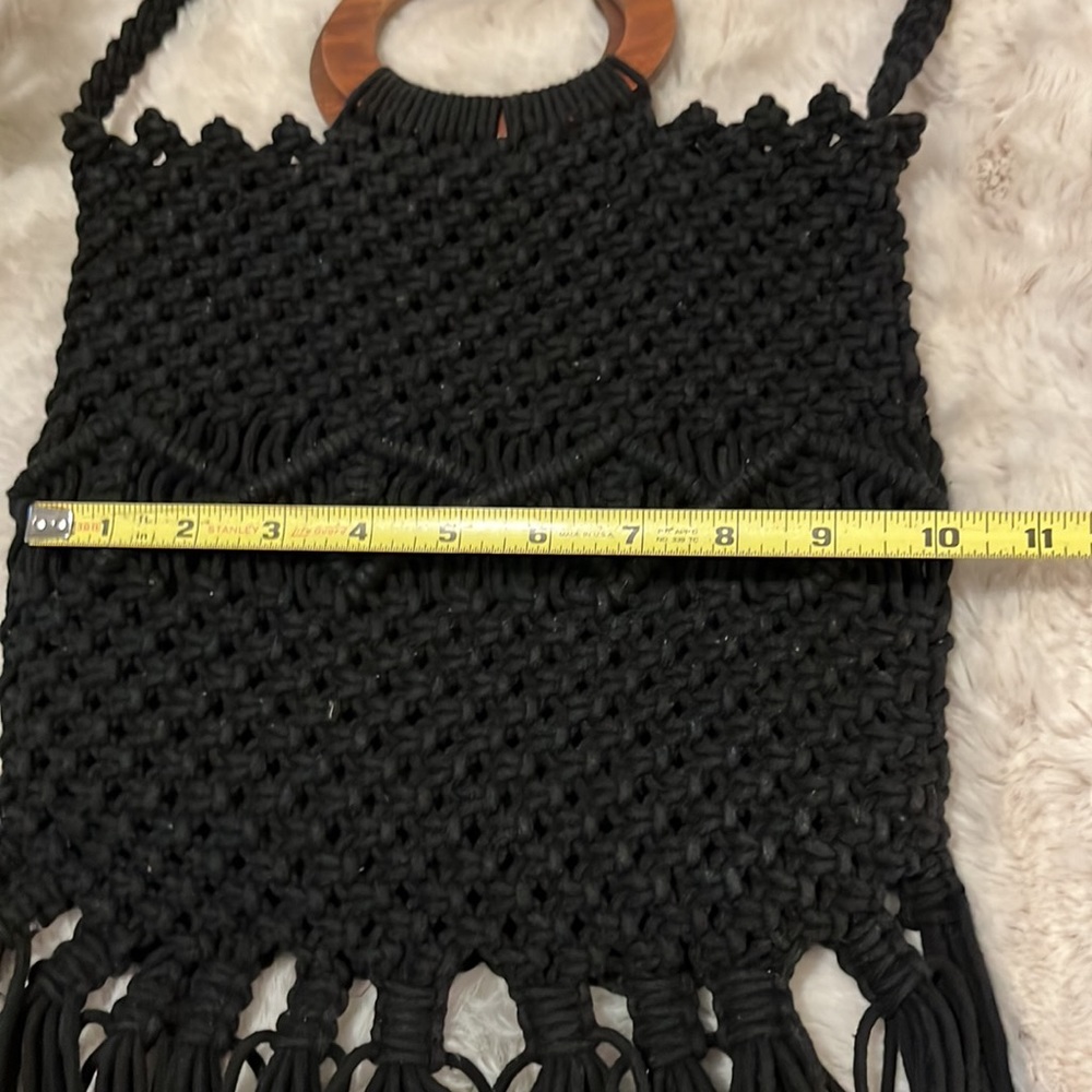 Danielle Nicole Black Macrame Boho Fringe Crochet… - image 4